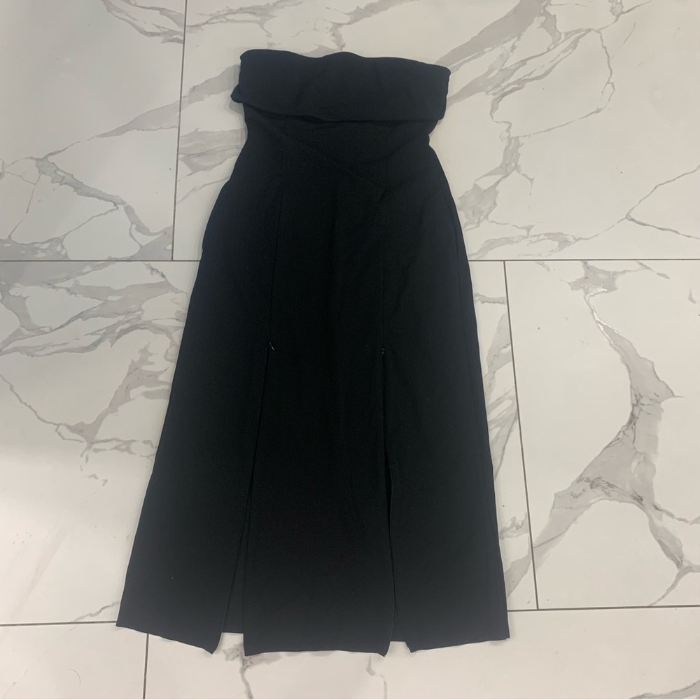 Cos Women Dress Sz 40 Medium Bandeau Black Strapless  MIDI Zippered Split